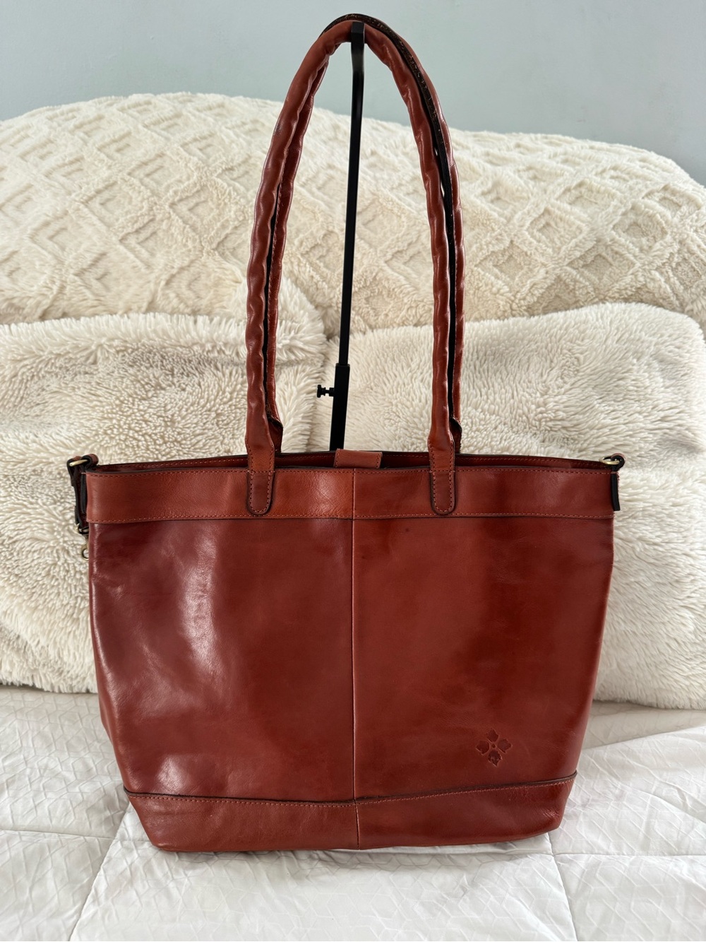 Patricia Nash Poppy Tote Heritage Brown Leather Shoulder Bag Cognac Large